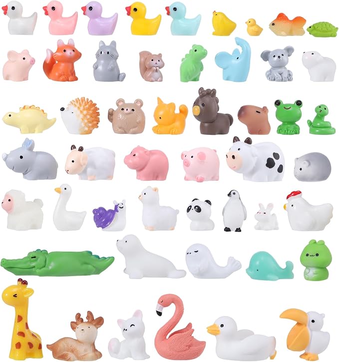 Fairy Garden Accessories, 50 Pcs Mini Resin Animals Miniature Figurines | Resin Figures 50 Styles Small Resin Tiny Animals for Garden Accessories Outdoor Landscape Miniatures Dollhouse Home Decor