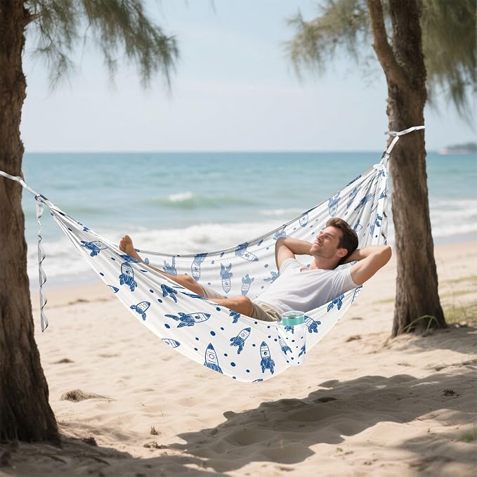Camping Hammock Outdoor Hammocks for Outside Rocket Blue Beach Trees Portable Lightweight with Pockets Tree Straps Indoor