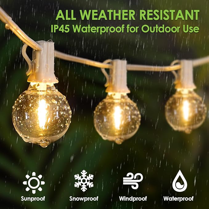 100Ft LED Outdoor String Lights, Dimmable Waterproof G40 Globe Patio Lights with 50+3 2700K Shatterproof Bulbs for Cafe Bistro-White Cord