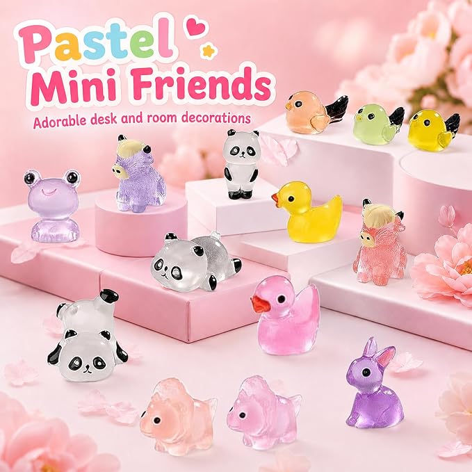 110 Pack Mini Animals Tiny Animal Figurines Bulk for Miniature Glow in Night Dollhouse Decor Accessories Garden Aquarium Potted Ornament Party DIY Charms Office Classroom Activity to Hide
