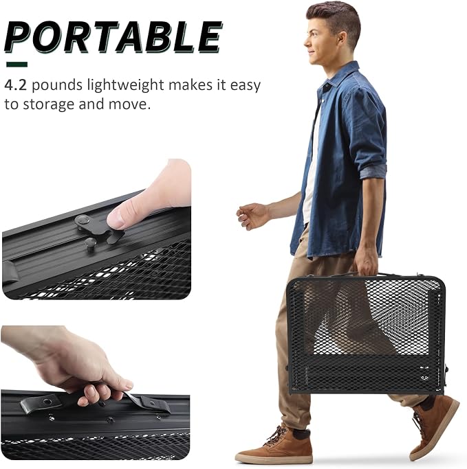 WildFinder Folding Table, 2x1.3 FT Camping Table with Mesh Desktop,Folding Grill Table with Mesh Bag,Portable Outdoor for Picnic,Camping,BBQ,Beach(Black)