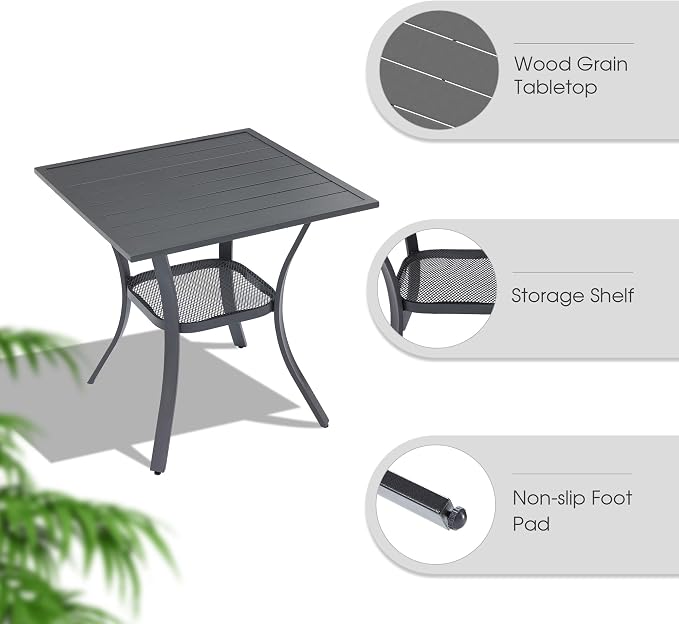 VICLLAX 3 Pieces Outdoor Dining Set, Patio Furniture Set of 2 Patio Swivel Dining Chairs and Small Dining Table with Storage Shelf, Grey Chairs & Dark Grey Frame