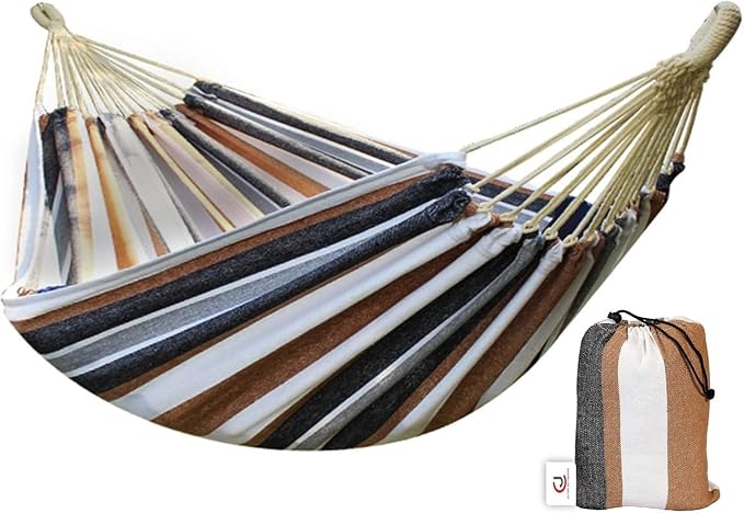 XL Double Brazilian Hammock 260x150cm - Soft Cotton Fabric for 2 People - Ideal for Backyard, Patio, Porch - Indoor/Outdoor Swing Bed with 2 Hanging Ropes Brown