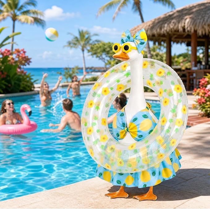 Hawaiian Porch Goose Outfits,23 Inch Bikini Porch Goose Summer Outfit | 23 in Porch Goose Outfit with Sunglasses & Swim Ring Hawaiian Porch Goose Clothes Costume for Outdoor Garden Lawn Yard Decor