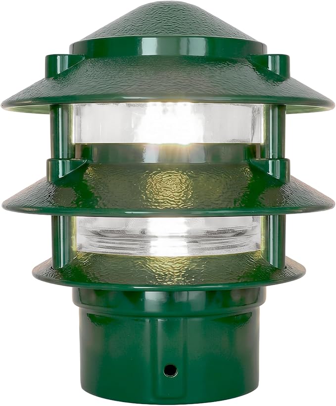 Greenfield Made in the USA Weatherproof Line-Voltage (120V) 3-Tier LED Outdoor Pathway Light – Permanent Outside Light with Mounting Hardware – Professional Grade – Green