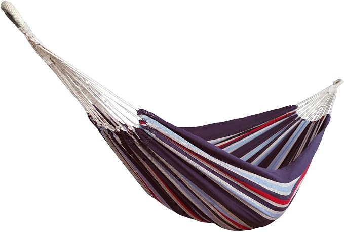 Bliss Hammocks 60" W Double Outdoor Hammock with Hand-Woven Rope Loops & Tree Straps, Patio, Durable, Cotton/Polyester, 265 Lbs Capacity, Patriotic Stripe