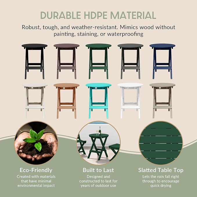 WestinTrends Malibu HDPE Outdoor 24.5 Inch Round Portable Folding Patio Dining Table, Dark Green