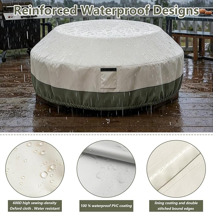 Bitubi Heavy Duty Waterproof Octagon Picnic Table Cover for 6/8-Person Outdoor Bench Patio Round Picnic Table, Beige
