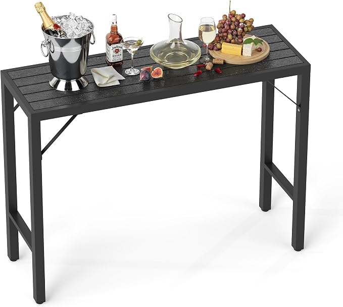 Outdoor Bar Table, 47” Patio Bar Height Table, Bar Counter Pub Dining Table with Waterproof Top for Balcony，Garden, Yard, Poolside (Black)