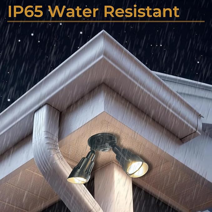 LED Black 2-Light Bullet Flood Light- 3000K Adjustable Dual Head Hardwired Outdoor Security Light, Waterproof Spot Light for Yard, Patio, Garden, Garage, Landscape & Exterior Walls