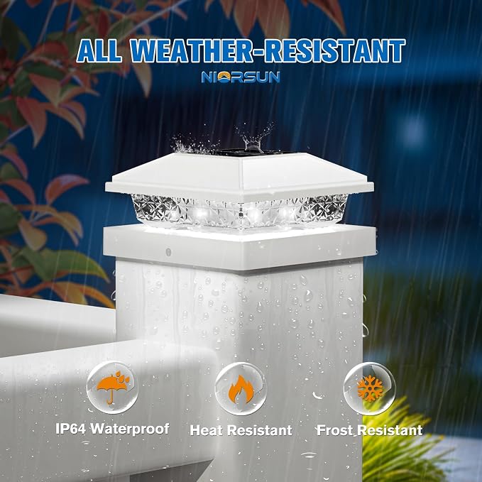 Solar Post Cap Lights,4x4 Post Solar Light,Cool White,24 Pack White | Fence Post Solar Lights for 4x4 Post Caps Wood Vinyl &5x5 Vinyl Post,IP64 Waterproof Solar Post Lights Outdoor for Deck