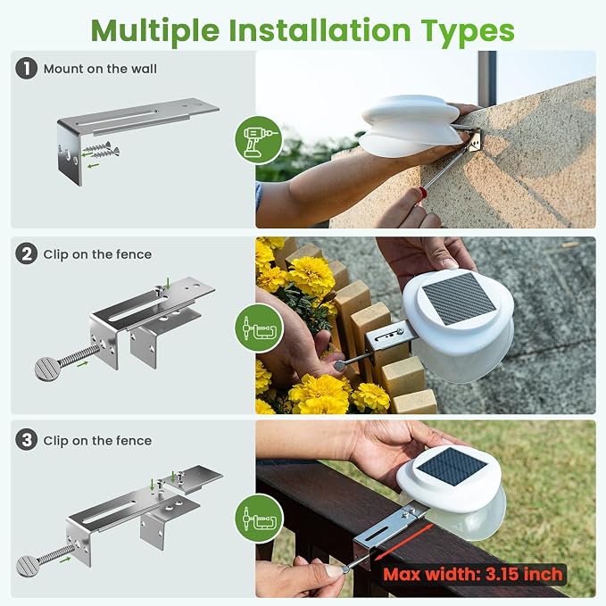 JSOT Outdoor Gutter Light, Bright Solar Fence Lights, Waterproof Lighting for Patio Eaves Pathway Garden Garage Stairs Wall 2 Installations Methods - Cool White, 6 Pack-White lampshade
