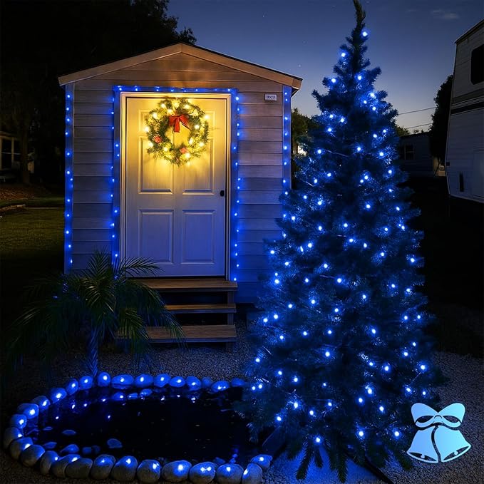 Solar Fairy Lights, 2 Pack Total 400LED 144FT Waterproof String Lights | Blue, Copper Wire, 8 Lighting Modes Solar Twinkle Lights for Tree Garden Patio Party Outdoor Christmas Decorations