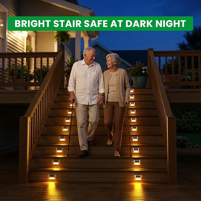 JSOT Solar Lights Perfect for Deck, Fence, Stair, Step Decor-Warm White-8P | Stainless Steel, Waterproof, Solar Powered, Garden, Patio, Deck Rail