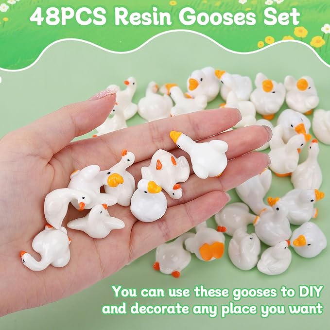 48Pcs Mini Resin Gooses Figurines 12 Styles Small Resin Geese | Garden Goose Accessories for Party Favors Bag Fillers Dollhouse Decor