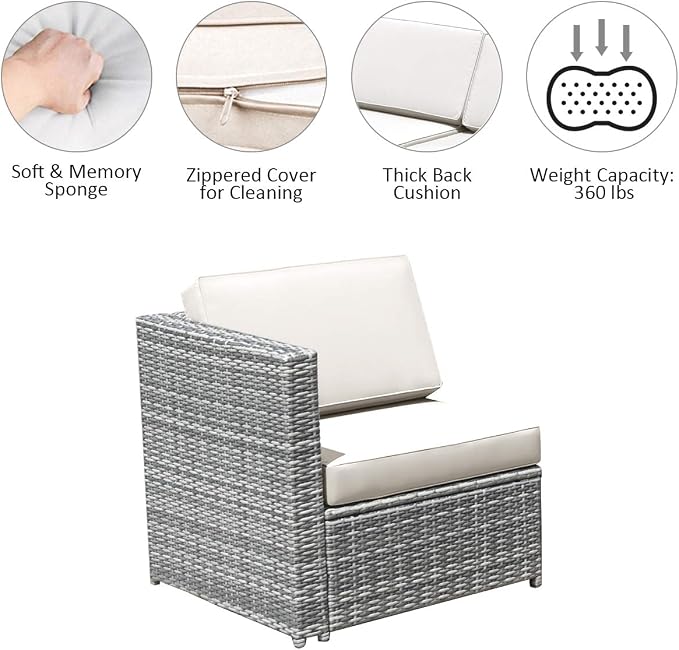 RELAX4LIFE 8-Piece Patio Furniture Set - PE Wicker Conversation Set w/Soft Cushions & Tempered Glass Storage Table, Outdoor Sectional Sofa Set for Garden, Poolside, Backyard (White)