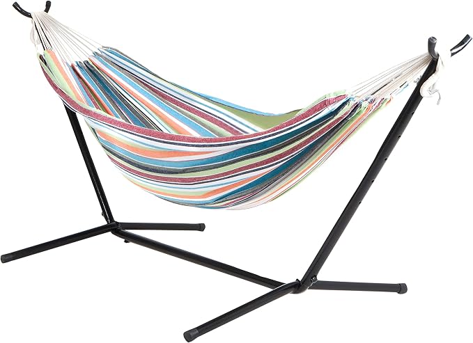 Bliss Hammocks 60" Wide Hammock & Built-in Stand w/Carrying Case & Hanging Hardware Indoor, Outdoor, Poolside, Patio, Backyard Heavy Duty, Strong & Durable 400 Lbs Capacity (BHST-401-TF)
