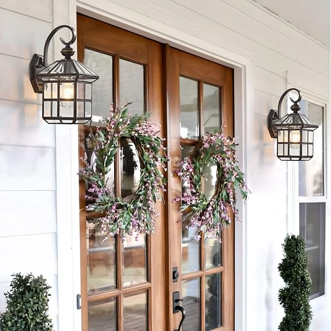 Milaii Copper Bronze Outdoor Wall Lights, 13.4" H Vintage Exterior Lantern Light Fixture Anti-Rust Waterproof Wall Mount Lamp with Clear Glass E26 Porch Light for Garage Front Porch Entryway Patio