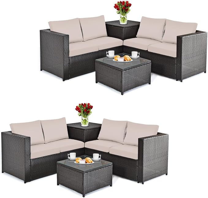 DORTALA 8 Pieces Outdoor Patio Furniture Set, Weather Resistant PE Rattan Conversation Set with Loveseats, Outdoor Sectional Sofa Set with Comfy Cushions for Garden and Poolside, Brown