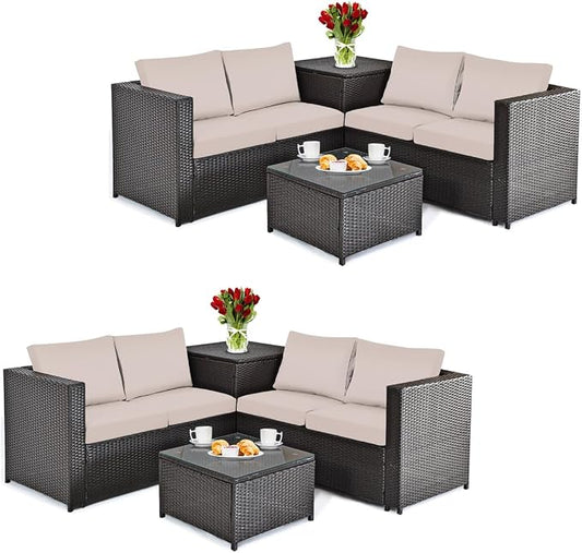 DORTALA 8 Pieces Outdoor Patio Furniture Set, Weather Resistant PE Rattan Conversation Set with Loveseats, Outdoor Sectional Sofa Set with Comfy Cushions for Garden and Poolside, Brown