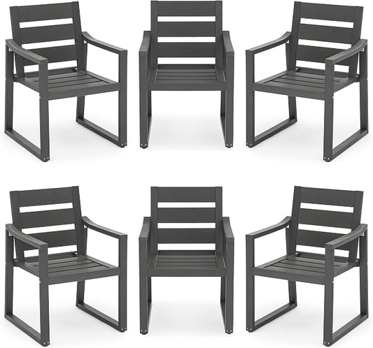 Cozyman HDPS Outdoor Dining Chairs Set of 6, 350 LBS, Patio Dining Chairs with Armrest, All Weather Outdoor Kitchen Chairs with Square Frame Legs for Outdoor Indoor, Lawn, Garden, Backyard, Dark Gray
