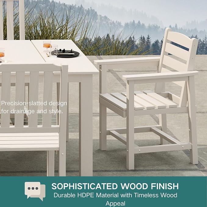 Kingdura 9 Piece Patio Dining Set for 8, HDPE Outdoor Table & Chairs with Umbrella Hole, All-Weather Outdoor Furniture Patio Conversation Set for Lawn Pool Backyard, White