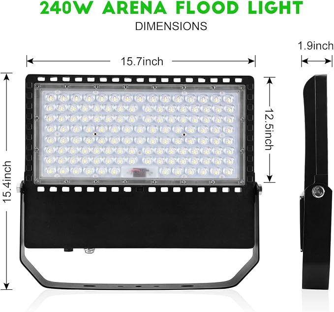 Juyace 36000Lm 240W Led Stadium Outdoor Flood Light Area Lighting for Sport | Super Bright Arena Lights，Commercial Area Lighting,5000K Daylight,100-277V,IP65 Waterproof,For Sport Court,Switch Control