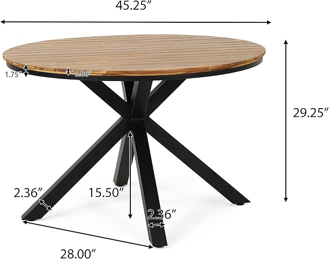 Soto Outdoor Circular Dining Table - Acacia Wood - Teak/Black