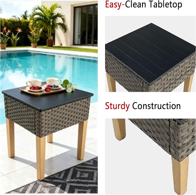 DECMICO 3 Piece Rattan Conversation Bistro Set, Outdoor Wicker Patio Furniture Set, All-Weather PE Rattan Chairs with Cushions for Backyard, Balcony, Garden, Dark Gray