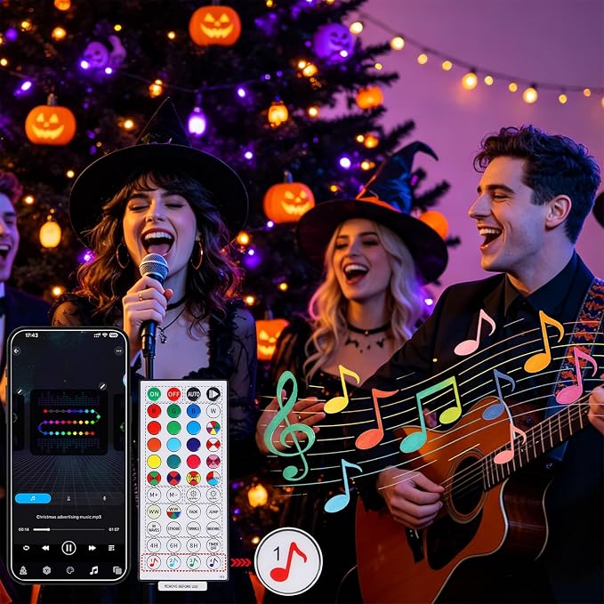 HOME LIGHTING Smart Color Changing Halloween Lights, 66FT 200 LED RGB String Lights with Remote & App Controlled, Music Sync Multiple Modes, Waterproof Indoor Outdoor Holiday Xmas Tree Party Decor