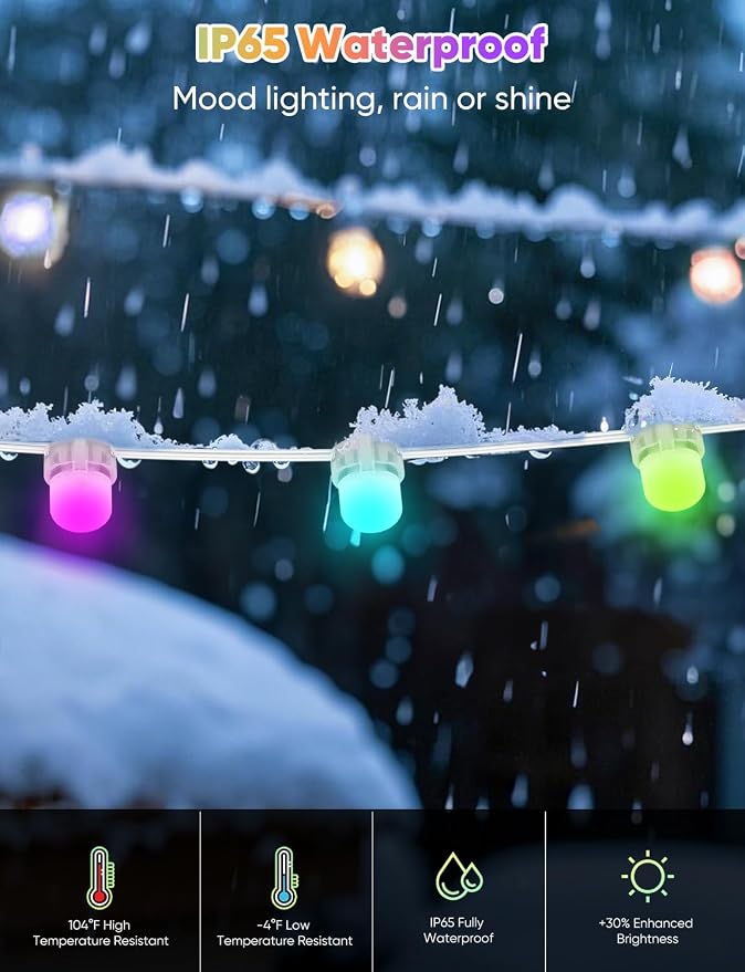APPECK Outdoor String Lights 76FT with 200 LEDs, RGB Outdoor Patio Lights | IP65 Waterproof Porch String Lights, Color Changing, Scene Modes, for Garden Yard Holiday Party Daily Decor, Alexa Compatible