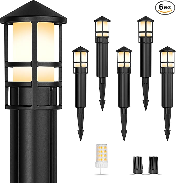 Low Voltage Landscape Pathway Lights, Replaceable G4 Bulb 12V 4W 2700K Outdoor LED Landscape Lighting, Aluminum Waterproof Walkway Lighting, Bollard Path Lights Wired, Black 6 Pack
