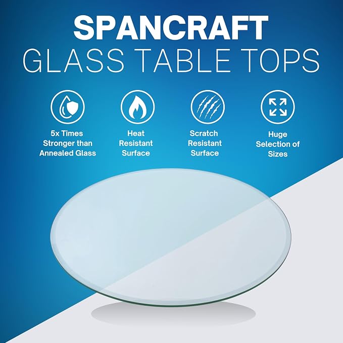 48" Inch Round 1/2" Thick Clear Glass Table Top with beveled Edge and Tempered Glass, Replacement Glass Table Top, Great for dining tables, end tables, and outdoor patio table tops or table protector.