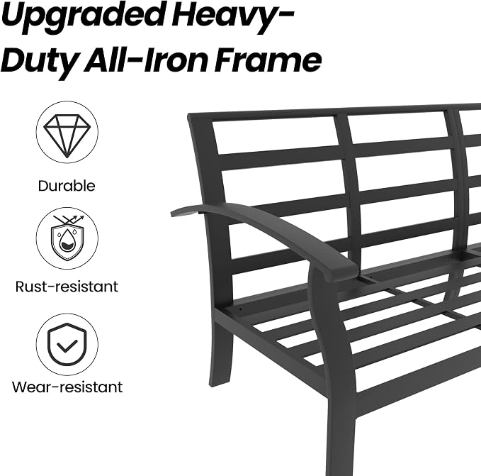 Gotland Metal Outdoor Patio Furniture Set with Coffee Table, 4 Piece Patio Conversation Set with Washable Cushion Covers, Metal Frame Sectional Sofa Furniture Set for Porch, Balcony, Deck, Yard