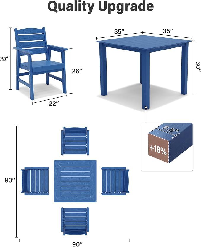 YEFU 3-Piece Outdoor Table and Chairs ：All-Weather HIPS Patio Dining Sets for 2 Easy Assembly Outdoor Dining Set - Square Wood Grain Patio Furniture Set for Backyard Garden Deck Poolside（Navy）