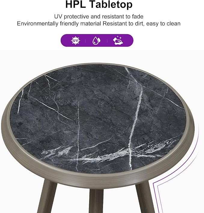 PURPLE LEAF Counter Height Table Patio Round Table Dining Coffee Kitchen Breakfast Bistro Outdoor Pub Bar Table for Garden Balcony, Light Grey