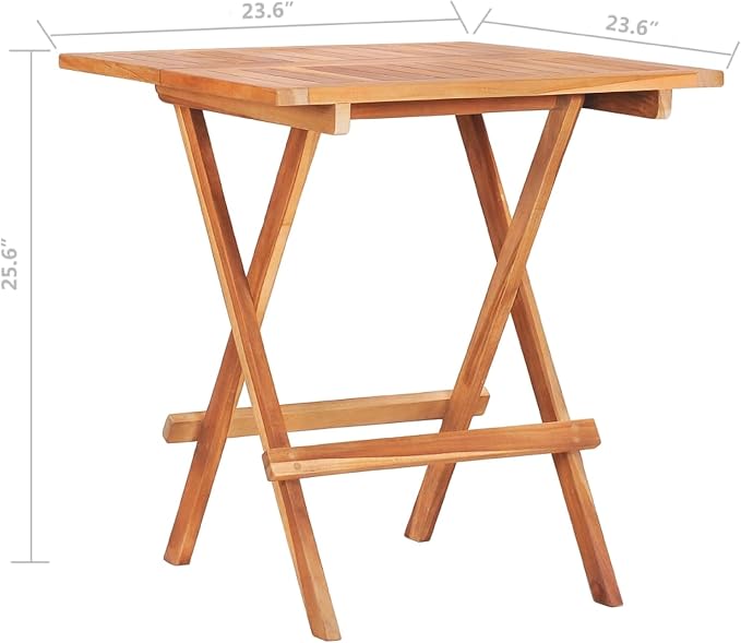 Benzara Foldable Outdoor Bistro Table, Brown Solid Teak Wood, 24 Inch