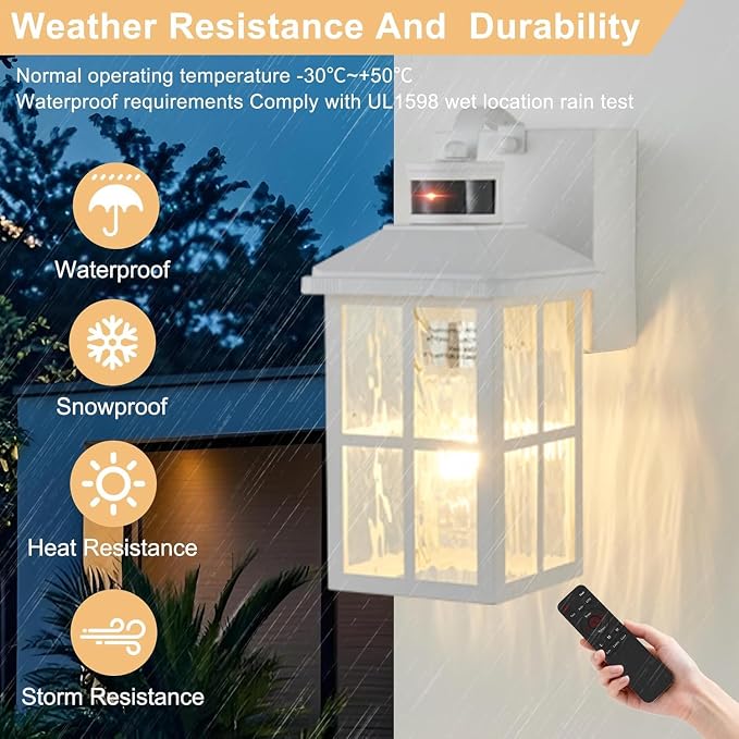 Porch Light with GFCI Outlet with Remote | Dusk to Dawn Motion Sensor Outdoor Light, Upgraded 4 Lighting Modes Exterior Fixture Outside Lights for House Patio Garage