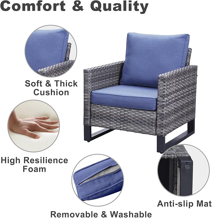 Belord 7 Piece Outdoor Furniture Patio Wicker Sofa Set Blue
