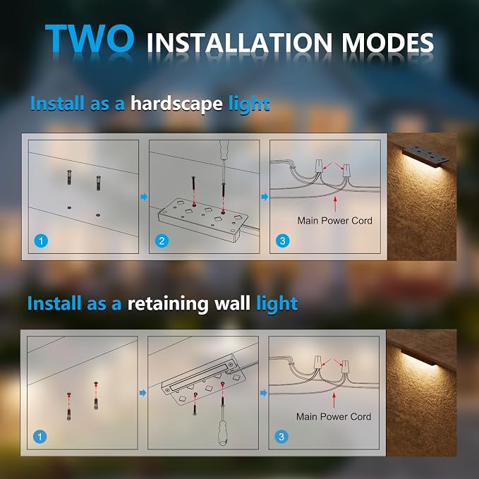 VOLISUN 7 Inch Retaining Wall Lights, 2700K Hardscape Lighting, 24 Pack | IP65 Waterproof, Cuttable Low Voltage Landscape Lighting, 12V Paver Lights, 3W Outdoor Step Lights, ETL