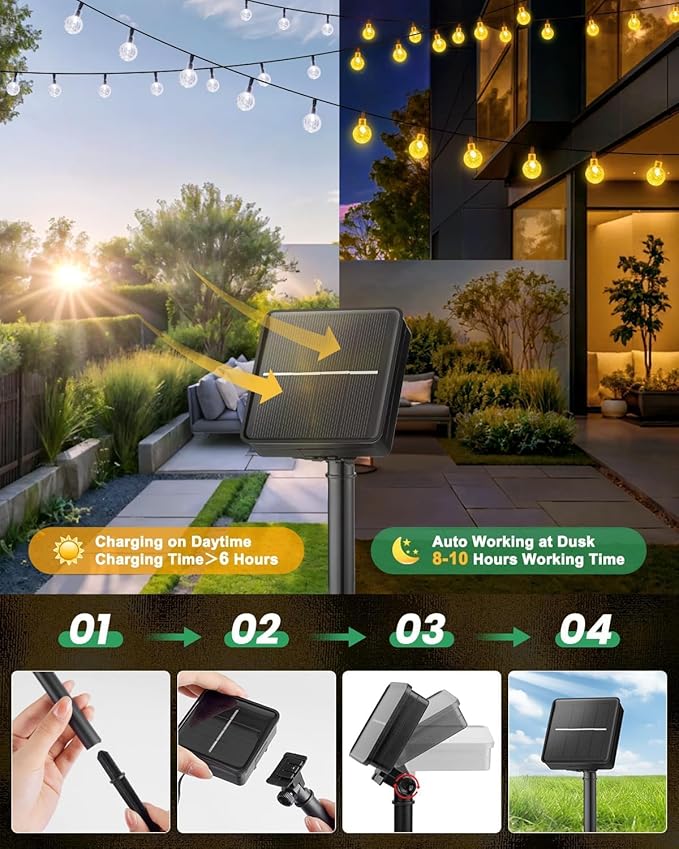Brightown Solar String Lights Outdoor Waterproof 2 Pack Total 120 LED 73 FT | Solar Powered Patio Lights with 8 Lighting Modes & Waterproof for Garden Yard Porch Wedding Party Christmas Decor, Warm White