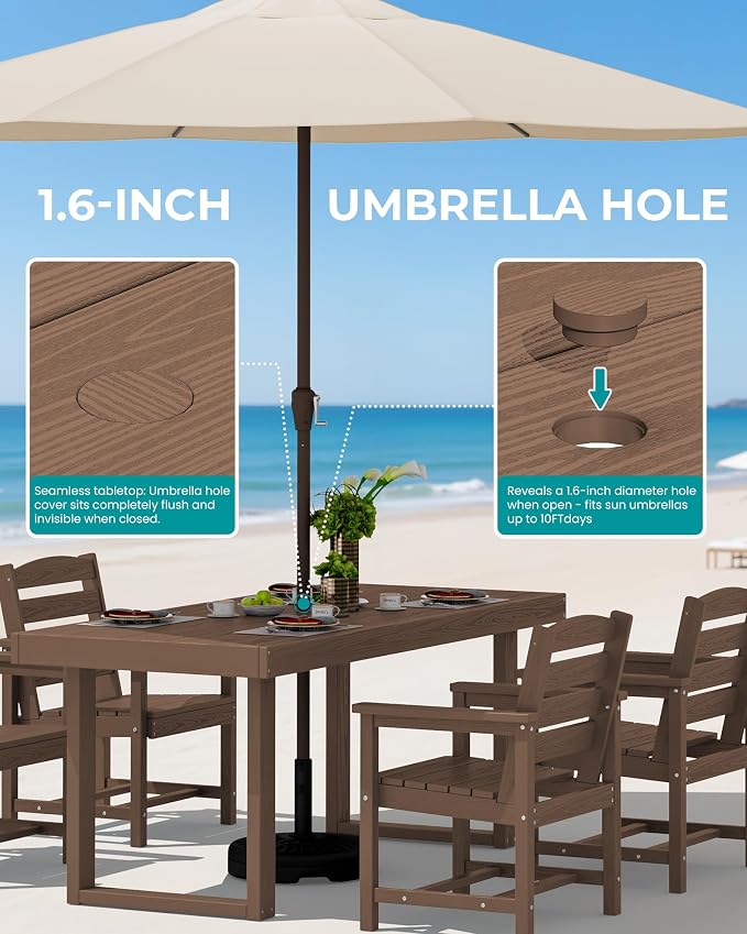 SERWALL HDPE Outdoor Dining Set for 6, 67'' Patio Table and Chairs Set | with Armchair Seat
