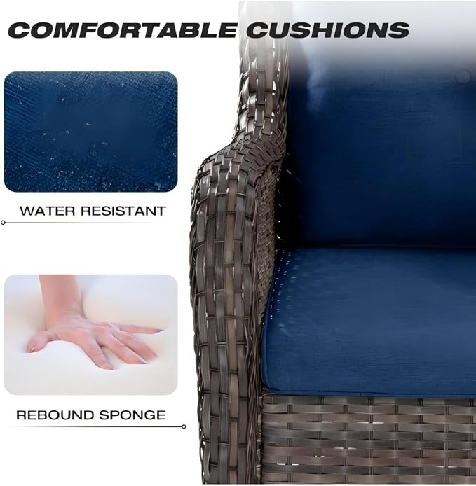 KEIKI Outdoor Swivel Rocker Wicker Chairs Set of 2, 3 Pieces All Weather Rattan Bistro Set Small Conversation Set with 2 Swivel Rocking Chairs and Side Table for Porch Deck Garden Backyard