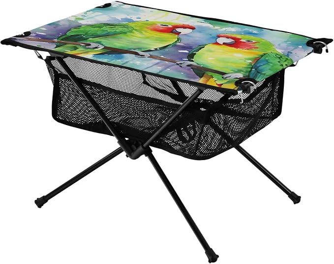 Cute Colored Parrots Folding Camping Table Portable Camping Table with Carry Bag for Outdoor Picnic Beach BBQ
