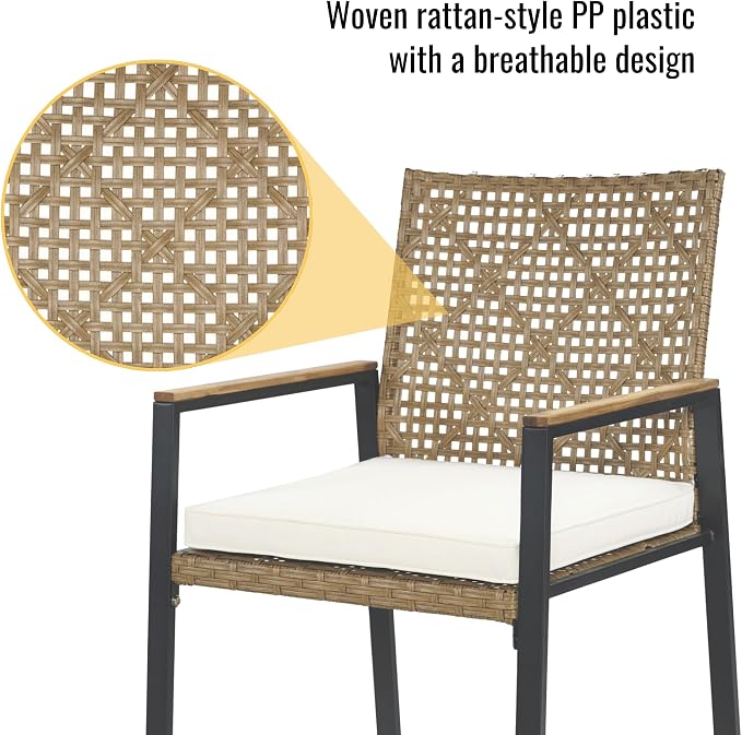 5-Piece Outdoor Patio Furniture Dining Set, All-Weather Rattan Conversation Set with Umbrella Hole, Weather Resistant Table and Chairs for Garden/Backyard Deck (Yellow)