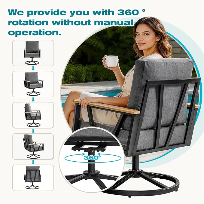 Set of 5 Outdoor Swivel Chairs with Patio Table,Patio Dining Chairs with 5" Thick Cushions,Outdoor Swivel Rocker Chairs with Umbrella Hole Weather Resistant Seating for Balcony Garden