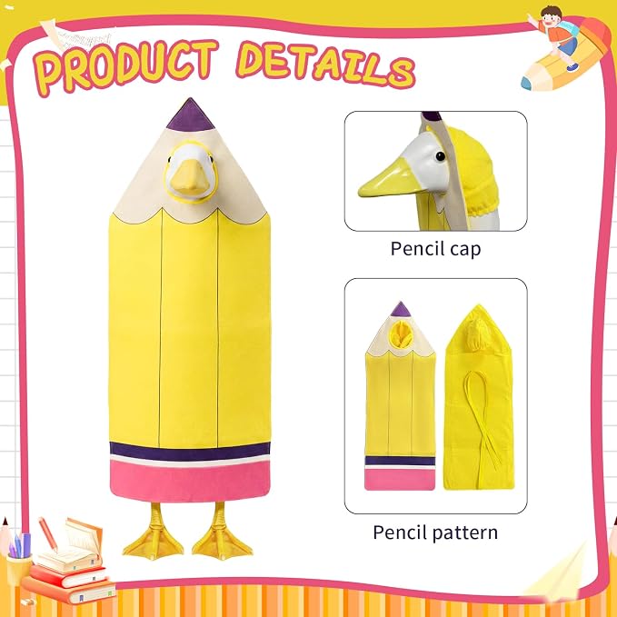 Back to School Pouch Goose Outfit ，Pencil Goose Statue Clothes with for 23'' Plastic Statue Lawn Ourdoor Garden Yard Patio Statue School Classroom Decor