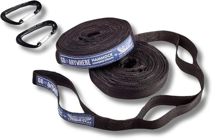 Go Anywhere Hammock Straps by Yellow Leaf Hammocks -Set of Two Nylon Straps, Each 12 Feet Long, 400lb Max - Easy to use, Pre-Looped, Tree Friendly, Super Strong, Color: Black