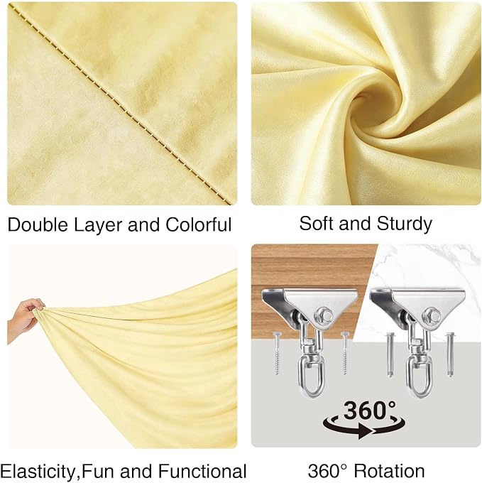 GarveeLife Dual-Layer Cotton Sensory Hammock Swing for Kids & Adults, Calming Compression Therapy, 360° Swivel, Adjustable Height, Indoor & Outdoor Use, 300 lbs Capacity, Light Yellow