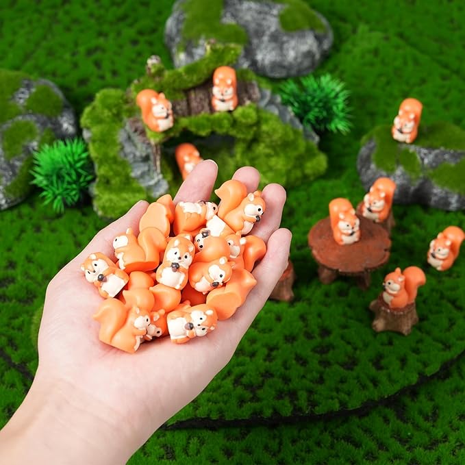 50 Pcs Mini Squirrel Figurines, 2.1 x 1.4cm Resin Squirrel Decor Bulk